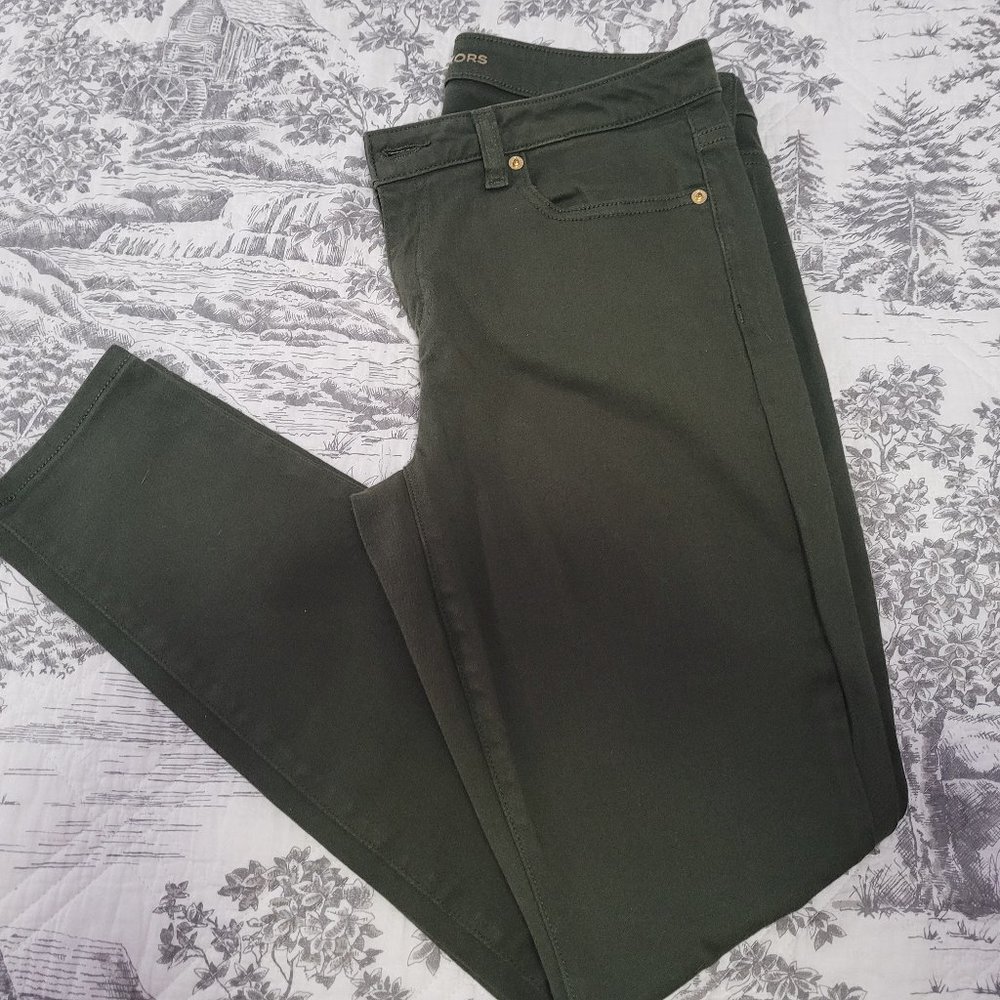 Michael Kors Izzy 5 Pocket Jeans Jeggings Olive Green Size 8 EUC